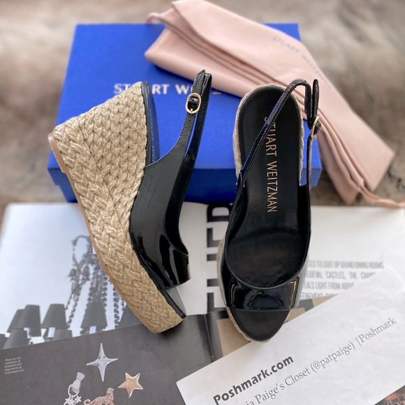 Stuart Weitzman Peep Toe Espadrille Wedge Platform Pumps - Picture 3 of 16